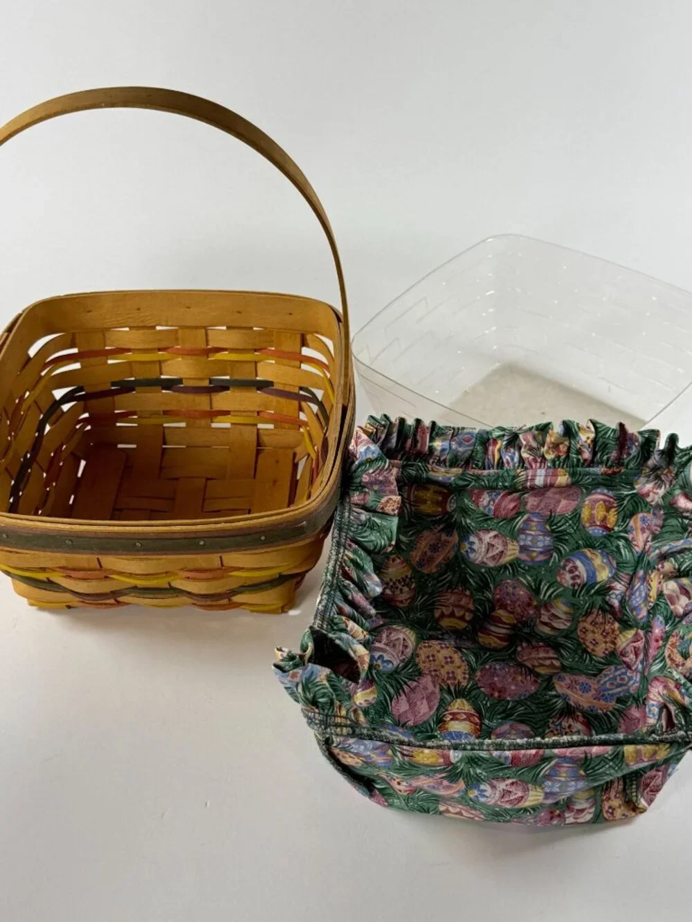 Longaberger 1998 Christmas Liner W/Handle Square Basket & Insert Clear Protector
